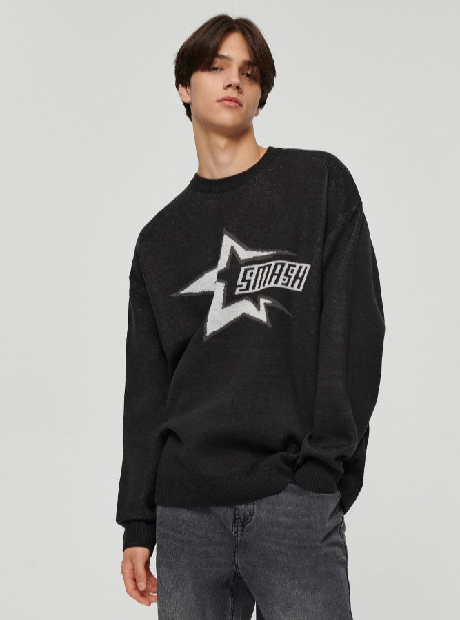 Pulover lejer cu motiv stea, negru