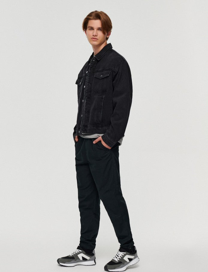 Jachetă din denim negru, croială regulată