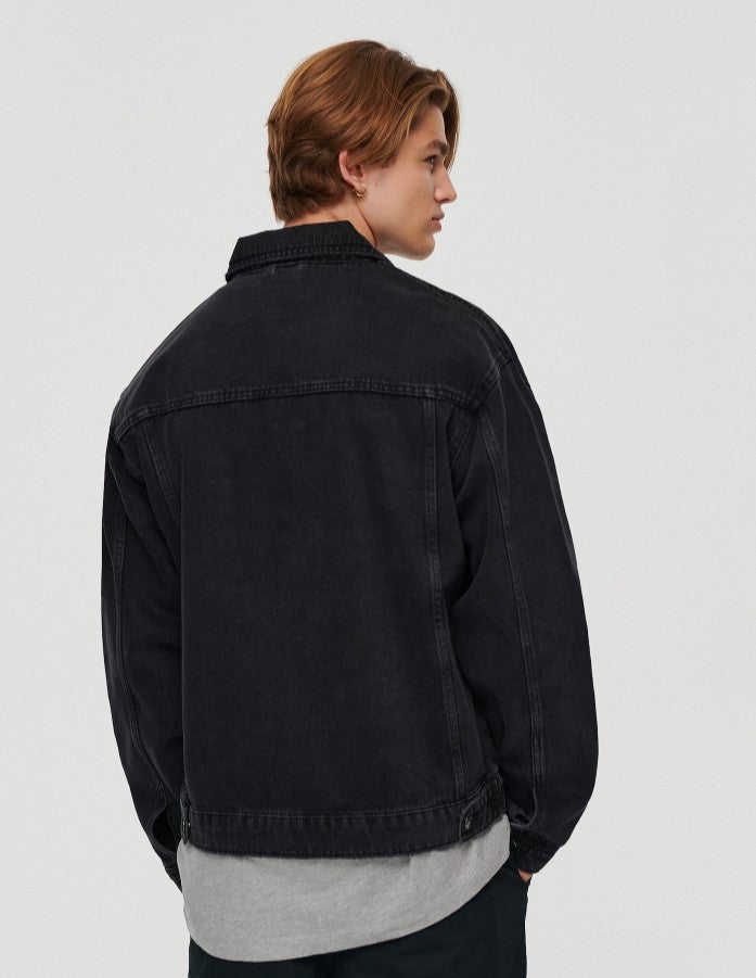 Jachetă din denim negru, croială regulată