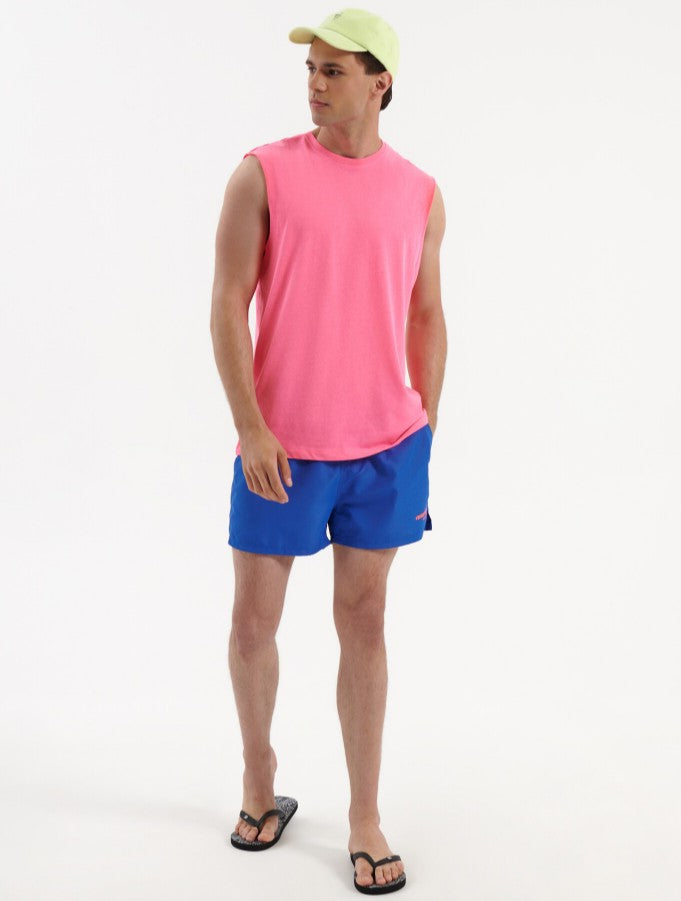 Tricou roz, simplu, fără mâneci