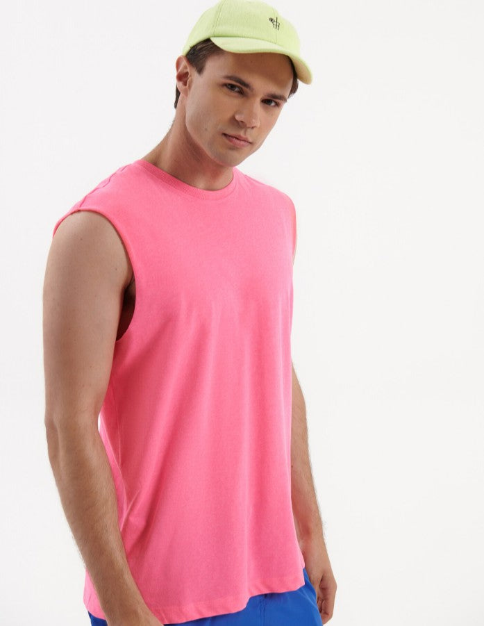 Tricou roz, simplu, fără mâneci