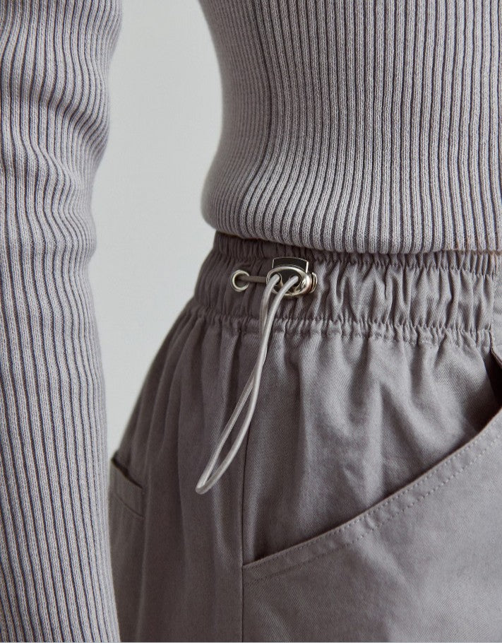 Pantaloni balon din bumbac gri deschis