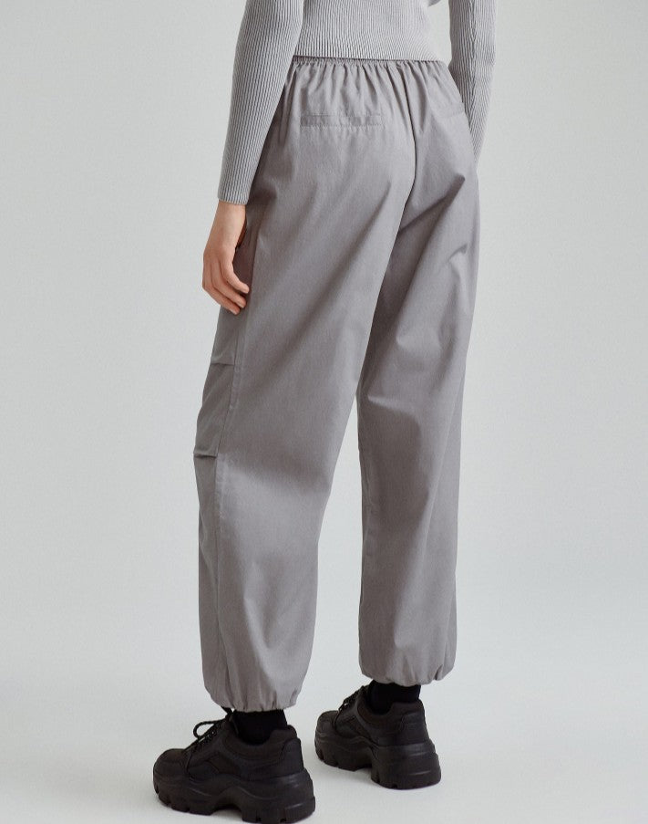 Pantaloni balon din bumbac gri deschis