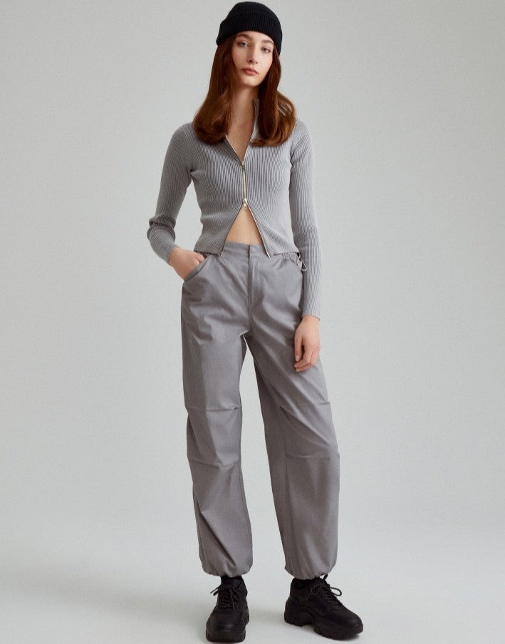 Pantaloni balon din bumbac gri deschis