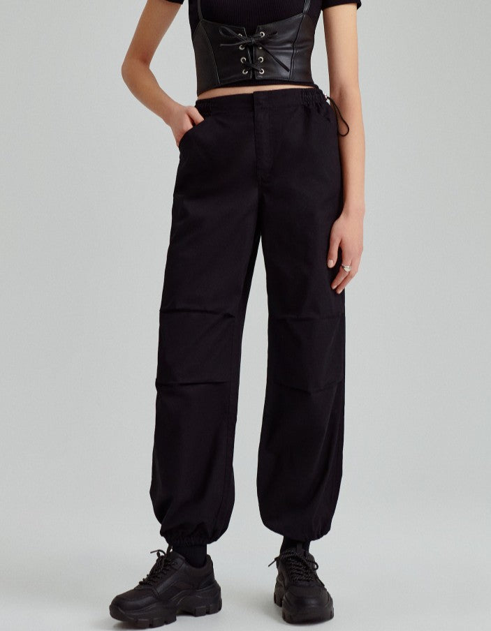 Pantaloni balon din bumbac, negri