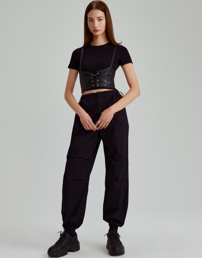 Pantaloni balon din bumbac, negri