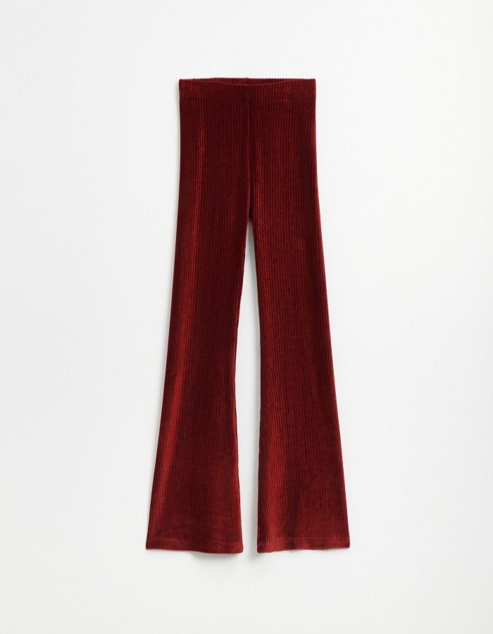 Pantaloni evazați din imitație de catifea reiată roșie