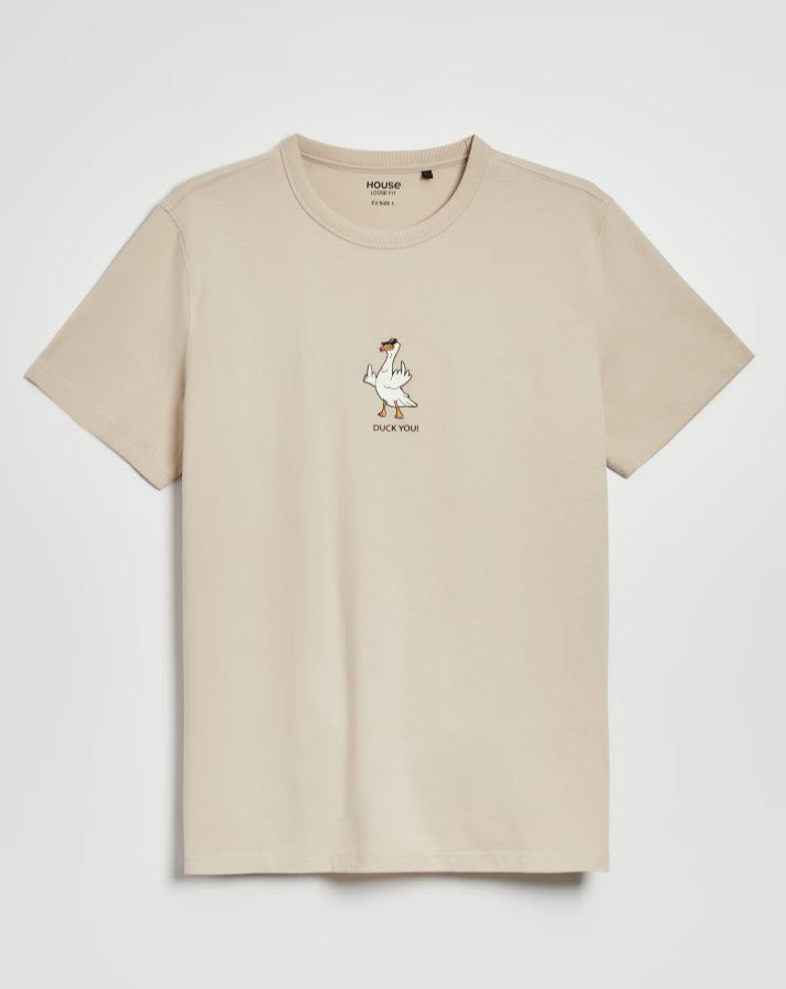 Tricou bej cu imprimeu Duck you