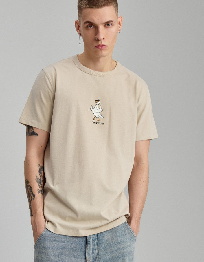 Tricou bej cu imprimeu Duck you